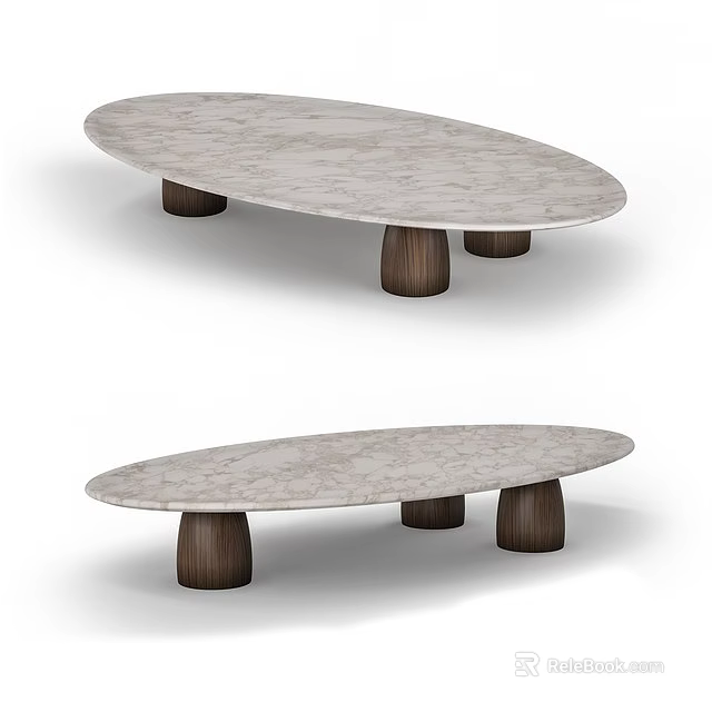 Shower Sauna Space With Oval Marble Table And Wooden Legs Design 3d model 