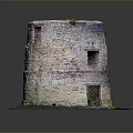Circular Stone Tower Model With Small Window And Green Grass Base