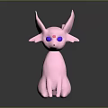 Cute Pink Game Movie Character With Large Ears Long Tail And Purple Eyes