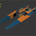 Futuristic Blue And Orange Aircraft With Aerodynamic Sleek Design And Geometric Patterns