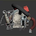 Industrial Equipment Featuring Metal Pipes Red Components Black Hoses And Mechanical Parts