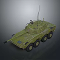 Green Camouflage Military Armored Vehicle 3D Model With Six Wheels Top Mounted Weapon And Antenna