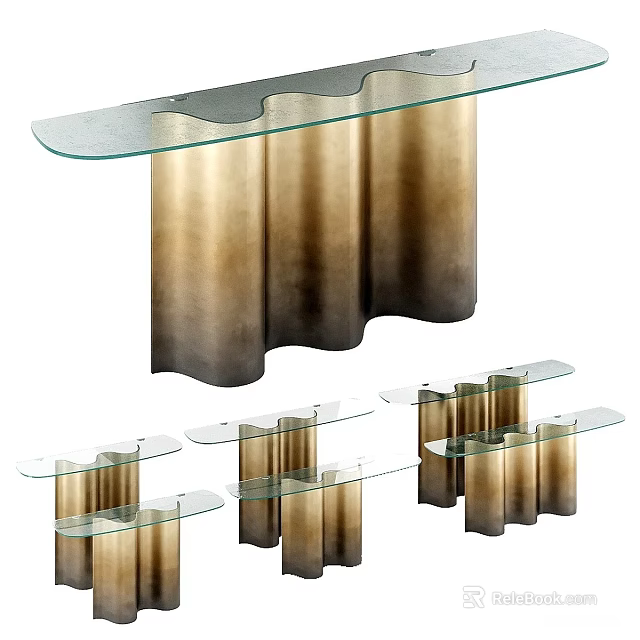 Modern Entryway Cabinet And Sideboard With Glass Top And Metallic Finish 3d model 