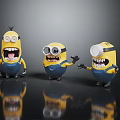 Minions with Yellow Bodies Blue Overalls Goggles Showing Exaggerated Expressions Open Mouths and Waving Hands