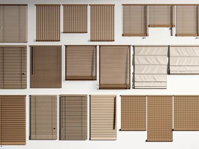 Modern Horizontal and Vertical Blinds in Various Wooden and Fabric Materials for Window Treatment 3d model