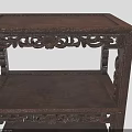 Chinese Style Dark Wood Shelf With Carved Details And Four Open Tiers