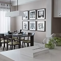 Modern Living Dining Room Interior With White Sofa Coffee Table And Decorative Paintings