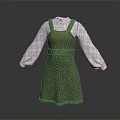 Stylish Green Pinafore Dress With Long Sleeve Plaid Shirt And White Collar