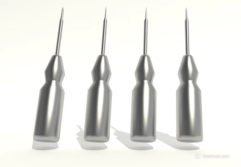 Four Shiny Silver Metal Screwdrivers Essential Hardware Tools For Home DIY Tasks 3d model 