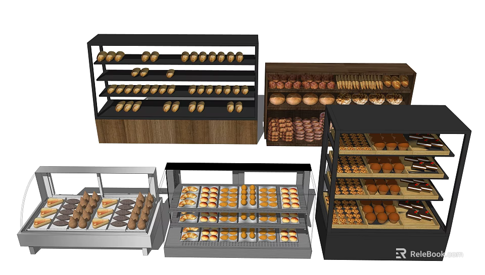 Multi Tiered Bakery Display Shelves with Glass Doors for Pastries and Bread 3d model 