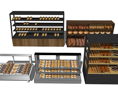 Multi Tiered Bakery Display Shelves with Glass Doors for Pastries and Bread 3d model