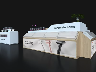 Modern Corporate Name Display Shelves With Hair Pro Products And Hair Dryers 3d model