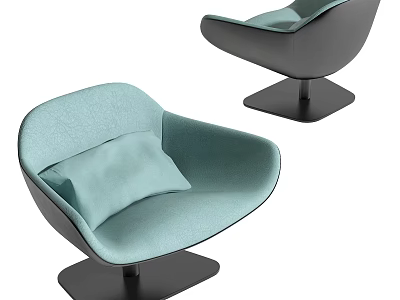 Modern Light Green Curved Leisure Chair with Black Base and Soft Cushion 3d model