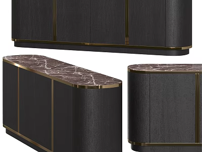 Elegant Modern Console Sideboard Cabinet With Marble Top And Gold Metal Trim 3d model
