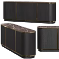 Elegant Modern Console Sideboard Cabinet With Marble Top And Gold Metal Trim