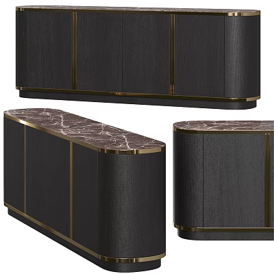 Elegant Modern Console Sideboard Cabinet With Marble Top And Gold Metal Trim 3d model