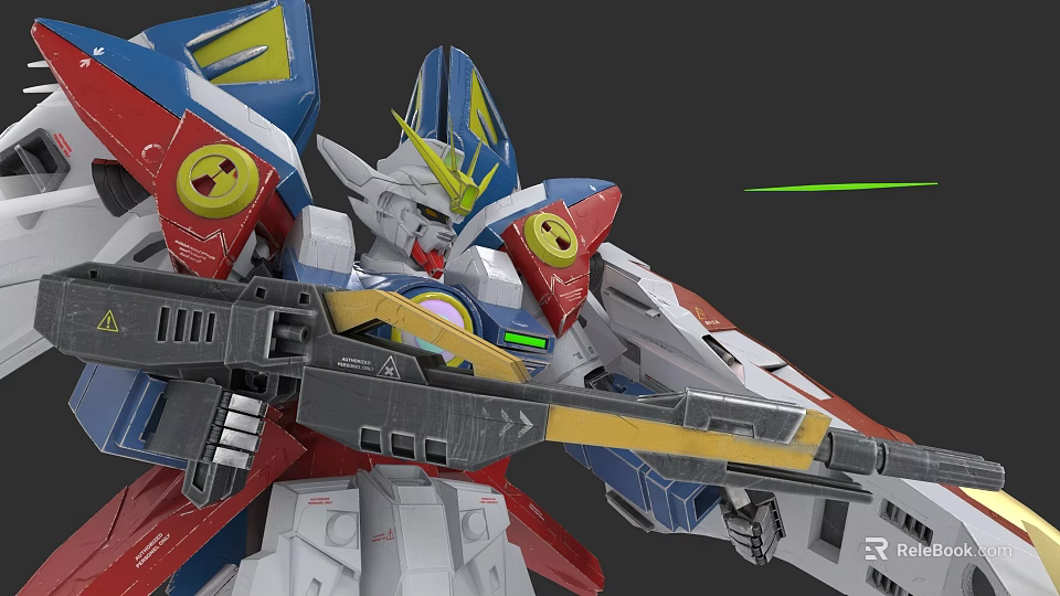 Game Movie Character Mecha Robot With Red White Blue Yellow Armor And Green Laser Weapon 3d model 