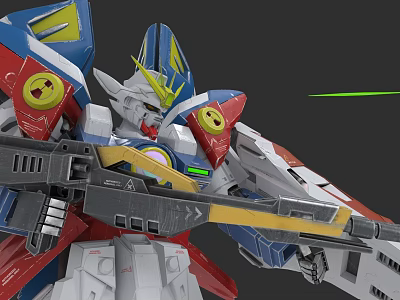Game Movie Character Mecha Robot With Red White Blue Yellow Armor And Green Laser Weapon 3d model