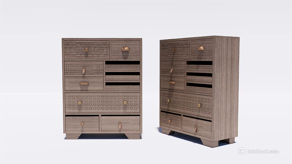 Pair of Wooden Dressers With Multiple Drawers And Metal Handles Modern Design 3d model 