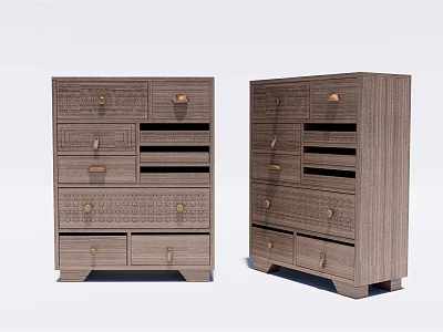 Pair of Wooden Dressers With Multiple Drawers And Metal Handles Modern Design 3d model