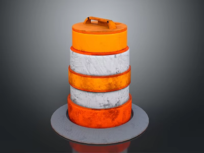 Orange And White Striped Traffic Drum With Stacked Layers Top Handle And Base 3d model