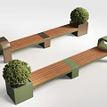 Outdoor Bench With Wooden Seat Metal Frame And Green Decorative Bushes