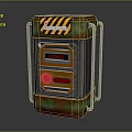 Metal Locker With Striped Warning Sign Red Indicator Light And Green Brown Exterior