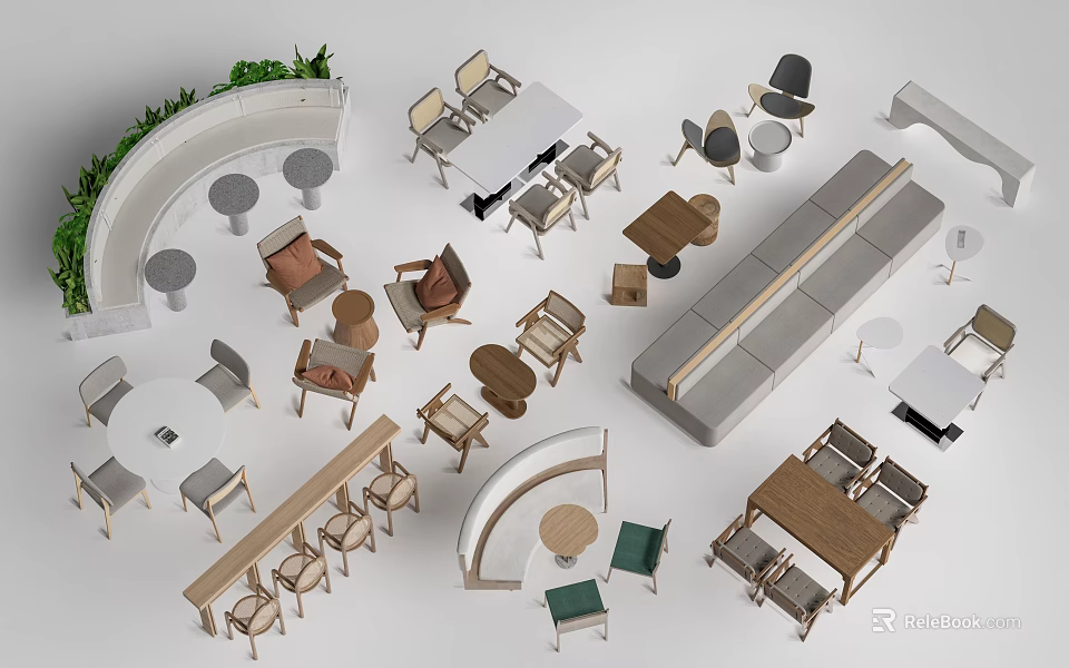Modern Stylish Table and Chair Sets with Various Designs and Materials 3d model 