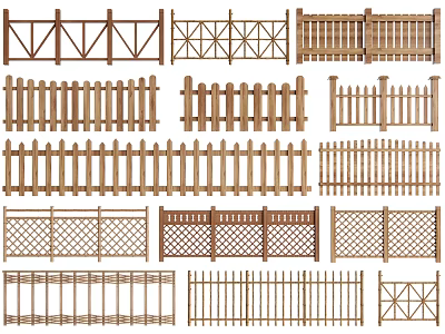 Various Decorative Wooden Railings With Different Design Patterns For Outdoor Use 3d model
