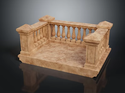 Classic Decorative Stone Railing With Pillars And Balusters For Platform Design 3d model