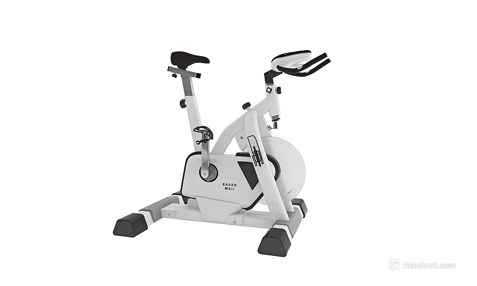 White And Black Stationary Exercise Bike With Adjustable Seat Handlebars And Stable Base 3d model 