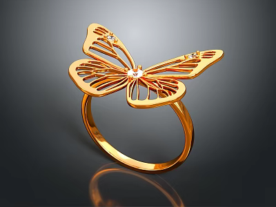 Butterfly Shaped Gold Ring With Diamond Decorative Jewelry For Daily Use 3d model