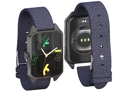 Dual View Smart Watch With Blue Woven Strap Square Digital Dial 3d model