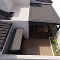 Elegant Villa Balcony Design Featuring Tiled Roof Outdoor Seating And Wooden Deck