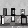 Modern Luxury Outdoor Lights with Square Geometric Patterns on Marble Countertop Gray Background