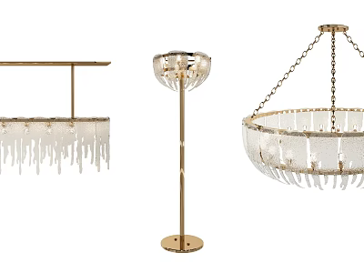 Elegant Gold Metal Lighting Combination With Crystal Chandeliers And Floor Lamp 3d model