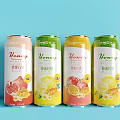 Honey Canned Beverages With Grapefruit Lemon Passion Fruit Flavors Various Colors On Light Blue Background
