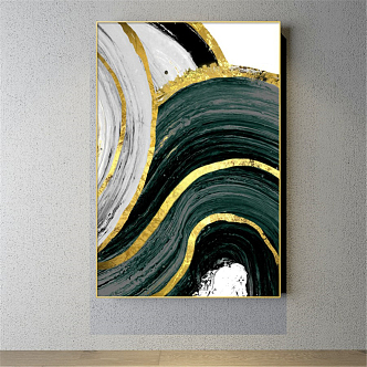 Modern abstract painting gold and silver porch abstract color block decorative painting 3d model