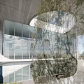 Modern Architectural Design With White Curved Structures Glass Facade And Water Reflection