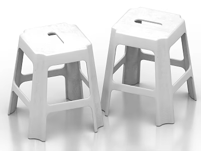 Two White Plastic Stools With Hexagonal Seat And Hollow Design Structure 3d model