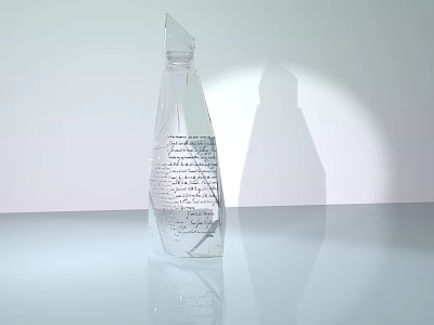 Transparent Bottle Shaped Ceramic Vessel With Text On Surface And Shadow On Smooth Surface 3d model