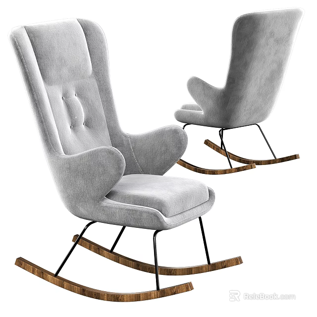 Light Gray Leisure Rocking Chair With Button Tufted Backrest Wooden Base And Metal Legs 3d model 