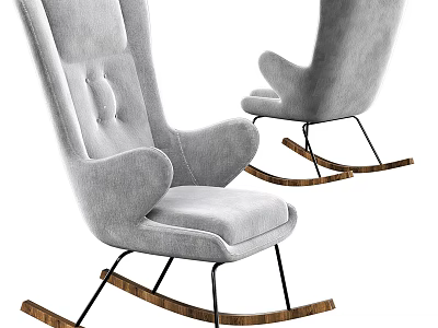 Light Gray Leisure Rocking Chair With Button Tufted Backrest Wooden Base And Metal Legs 3d model