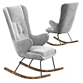 Light Gray Leisure Rocking Chair With Button Tufted Backrest Wooden Base And Metal Legs