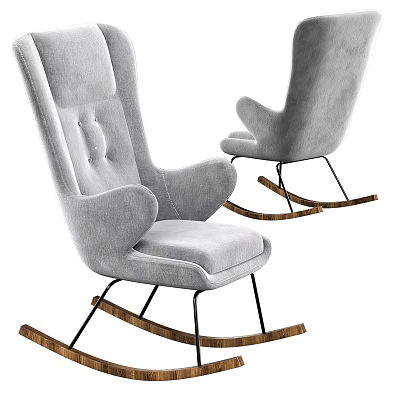 Light Gray Leisure Rocking Chair With Button Tufted Backrest Wooden Base And Metal Legs 3d model