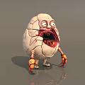 Cracked Egg Shaped Creature With Big Eyes Open Mouth Red Interior And Orange Limbs