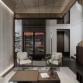 Modern Meeting Room Interior With Gray Tones Wooden Wall Sofa And Chairs