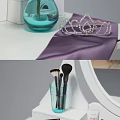 Elegant Dressing Table With Oval Mirror Makeup Brushes Pink Peonies And Skincare Products