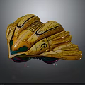 Futuristic Golden Spaceship With Streamlined Design Intricate Patterns And Green Red Accents For Cosmic Exploration