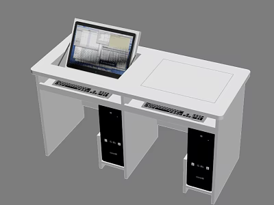 Modern White Office Desk With Laptop Dual Keyboards And Computer Towers 3d model
